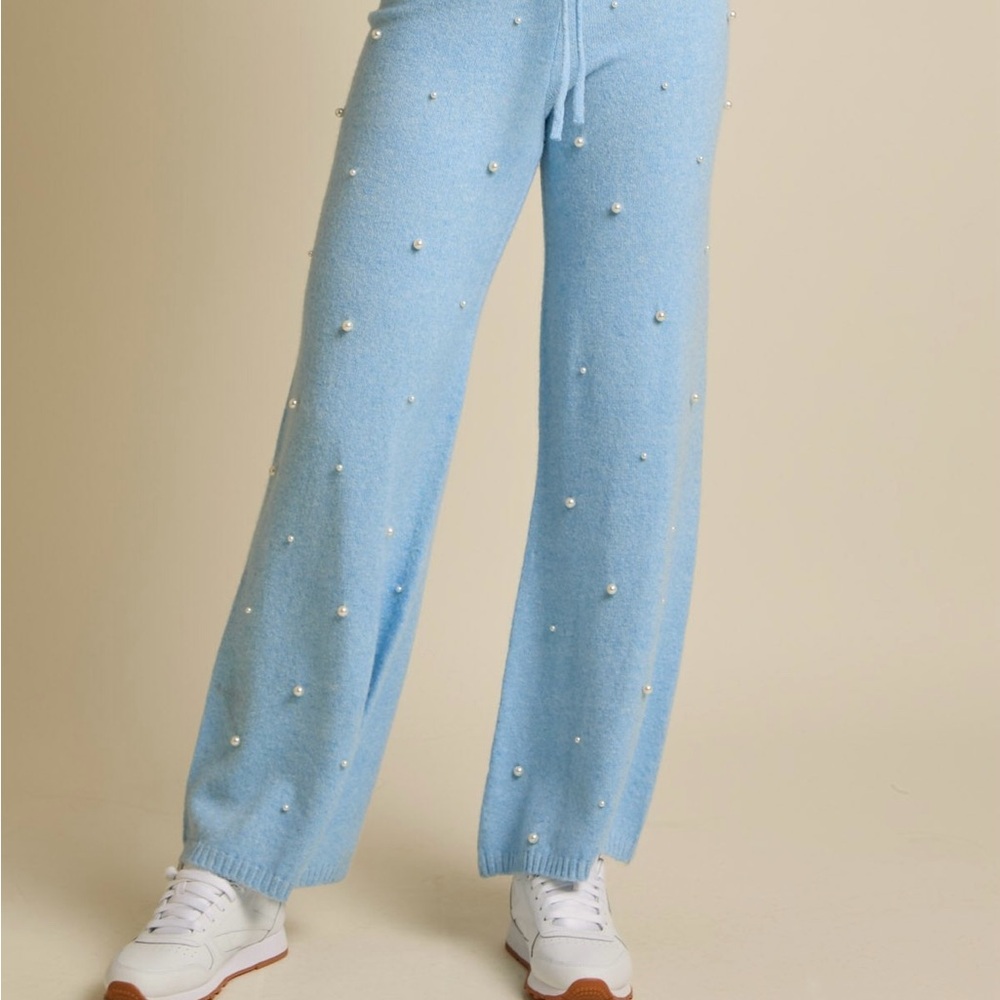 Boutique Brand Cozy Blue Faux Pearl Sweater Pants